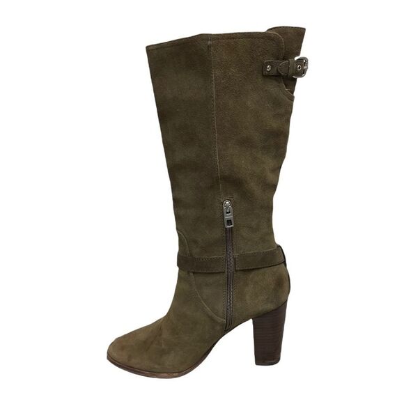 COACH Suede Beverly Tall Heeled Boots Sage Green 9 - Picture 3 of 10